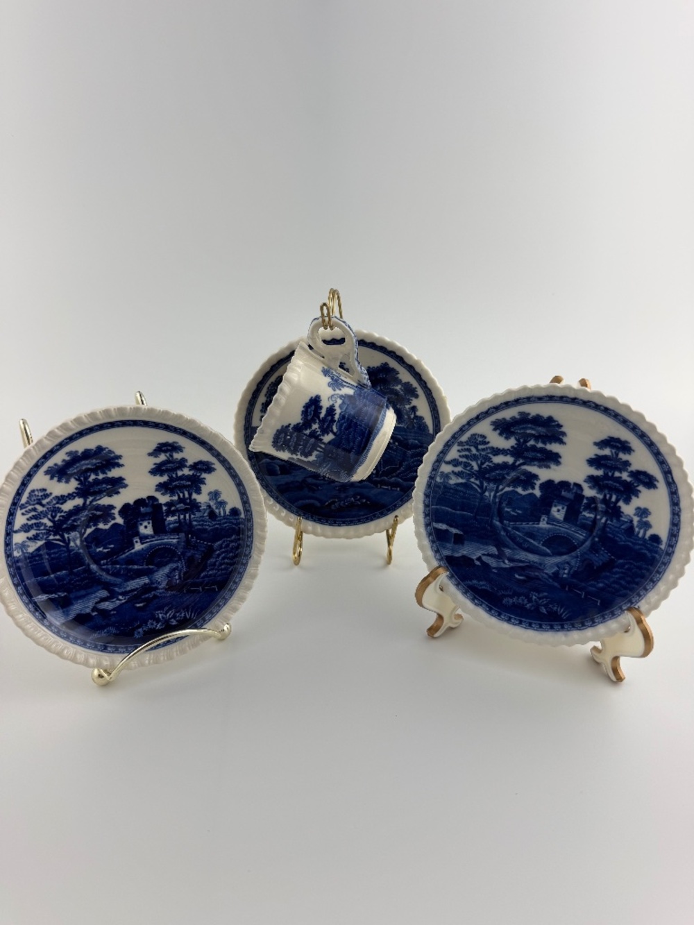 One Spode Blue Tower Demitasse Cup and Saucer Set with Two Saucers BLUE & WHITE